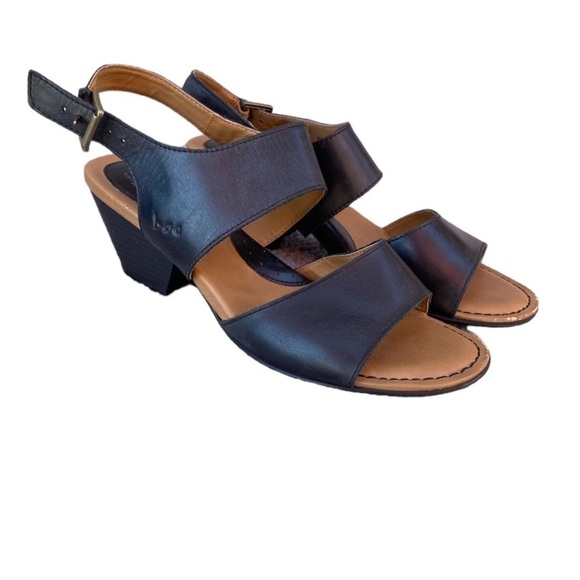 BOC Born Concept Emmeline Black Leather Strap Block Heels Sz 9 M - Picture 1 of 15